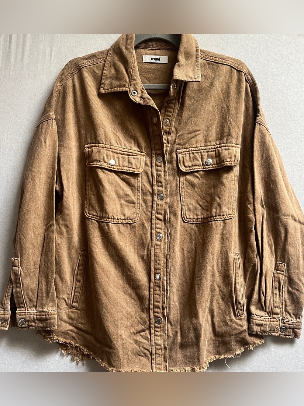 Mavi Raw Hem Snap Button Utility Shacket Overshirt Jacket L